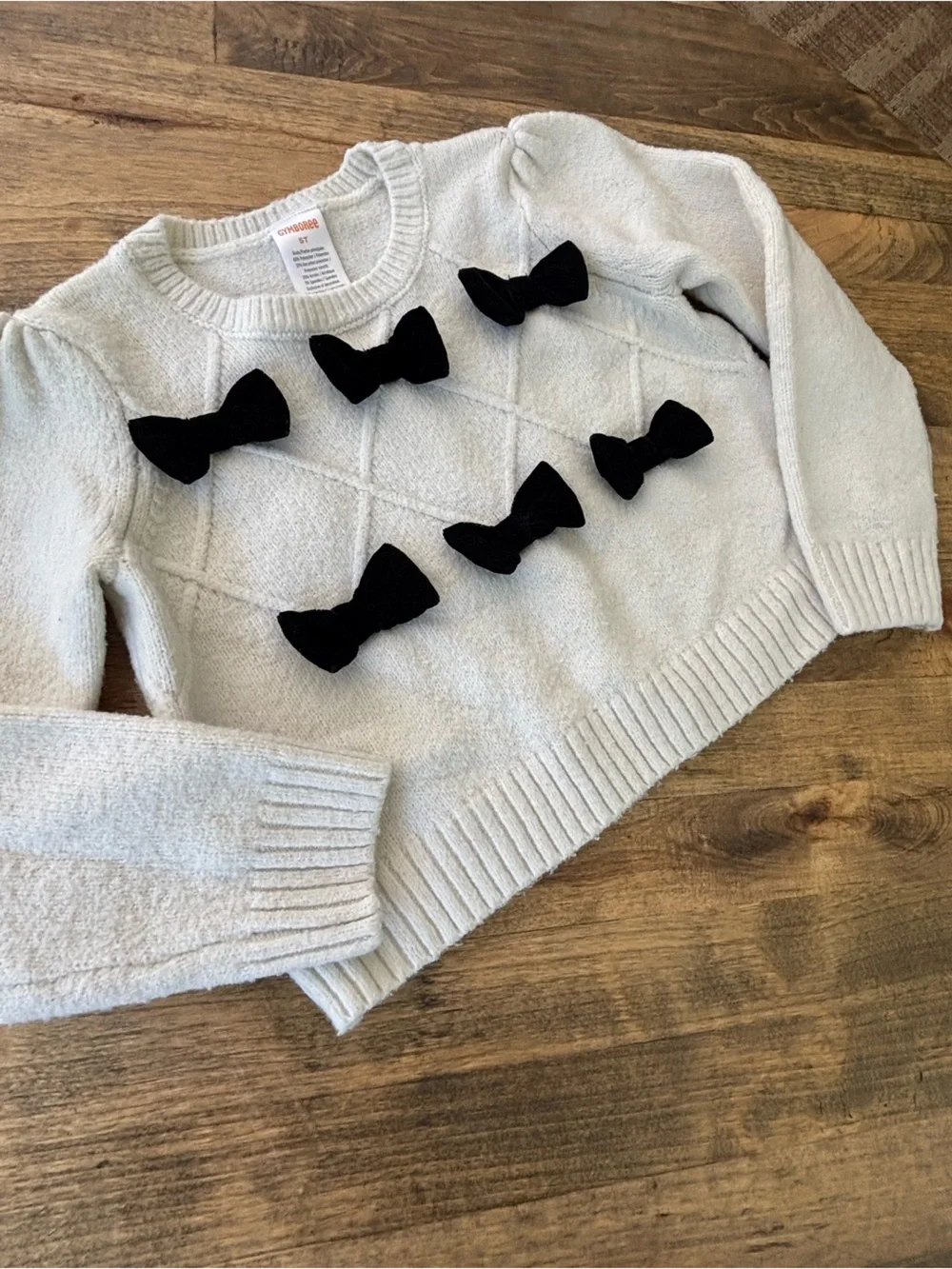 Girls Gymboree Chenille Cropped Sweater with Black Velvet Bows 5T
